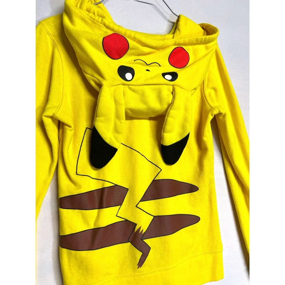 Pokemon Pikachu Full Zip Hoodie Ears Tail Cosplay Yellow Small